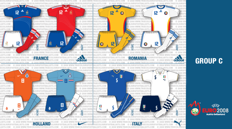 euro 2008 kits shirts jersey soccer uniform group c france romania italy holland adidas nike puma
